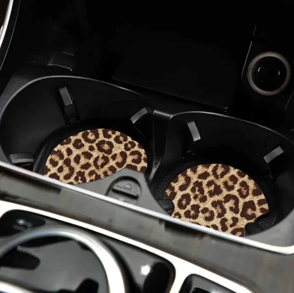 - 2 Piece Set: Leopard Print Car Coasters